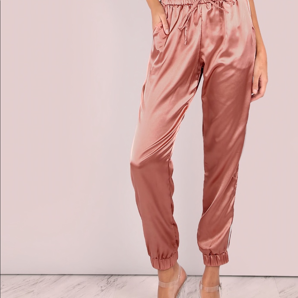 Misguided satin pink joggers
